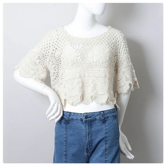 Diane Crochet Short Sleeve Crop Top - Picture 3 of 12